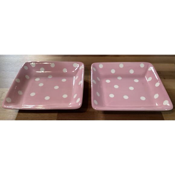 Lot of 2 Pampered Chef “Help Whip Cancer” Cute Pink White Polka Dot 7.25" Plates - Picture 3 of 8